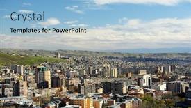  Presentation with skyline - Beautiful presentation featuring city-view-of-yerevan-skyline backdrop and a light blue colored foreground