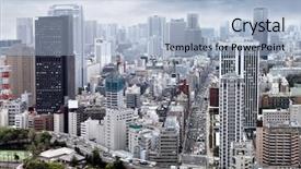  Presentation with city - Presentation design enhanced with city view background and a light blue colored foreground