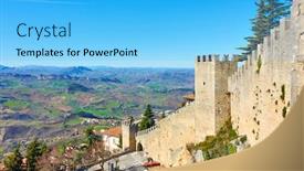  Presentation with city - Beautiful presentation design featuring city-walls-of-san-marino backdrop and a light blue colored foreground