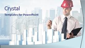  Presentation with city buildings - Colorful presentation theme enhanced with city with white plain backdrop and a sky blue colored foreground