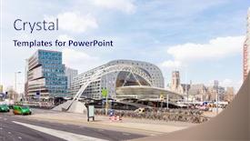  Presentation with cool - Cool new slide deck with cityscape-and-beautiful-landmark backdrop and a sky blue colored foreground