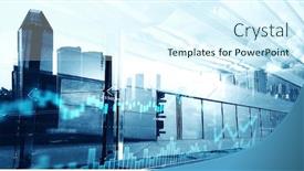  Presentation with network - Presentation theme featuring cityscape-and-financial-graph-chart background and a sky blue colored foreground