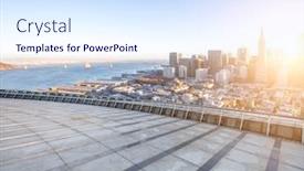  Presentation with cityscape - Audience pleasing theme consisting of cityscape-and-skyline-o-f backdrop and a sky blue colored foreground