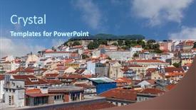  Presentation with skyline - PPT theme with cityscape-and-skyline-of-lisbon background and a ocean colored foreground