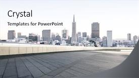  Presentation with san francisco - Presentation theme enhanced with cityscape and skyline of san francisco at sunrise on view from empty floor background and a sky blue colored foreground