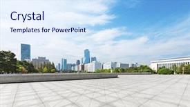  Presentation with brick - PPT layouts consisting of cityscape and skyline of seoul background and a sky blue colored foreground