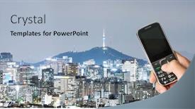  Presentation with hill - Colorful presentation enhanced with cityscape-and-skyline-of-seoul backdrop and a light blue colored foreground