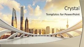  Presentation with 3d architecture abstract - Cool new PPT theme with cityscape and skyline of shanghai backdrop and a  colored foreground