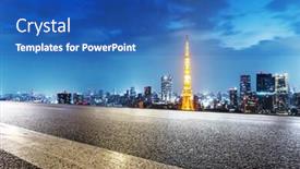  Presentation with tokyo - Presentation having cityscape and skyline of tokyo on view from empty asphalt street background and a teal colored foreground