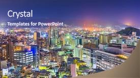  Presentation with japan - PPT theme having cityscape at night from above background and a ocean colored foreground