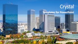  Presentation with osaka - Audience pleasing presentation consisting of cityscape at osaka business park backdrop and a teal colored foreground