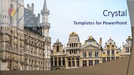  Presentation with brussels - Slide set consisting of cityscape in brussels europe - landmark background and a sky blue colored foreground