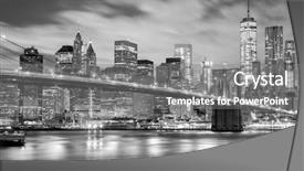  Presentation with cityscape manhattan bridge - Cool new slide set with cityscape nyc - manhattan skyscrapers and brooklyn bridge backdrop and a gray colored foreground