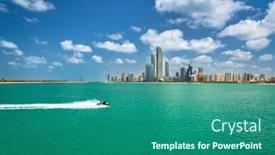  Presentation with persian gulf - Presentation having cityscape-of-abu-dhabi background and a ocean colored foreground