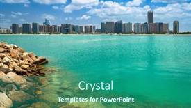  Presentation with persian gulf - Slide set enhanced with cityscape-of-abu-dhabi background and a ocean colored foreground