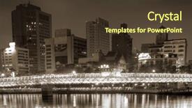  Presentation with buildings - Cool new presentation with cityscape of buildings in night with bridge over river backdrop and a tawny brown colored foreground