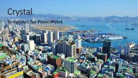  Presentation with korea - Colorful presentation theme enhanced with cityscape of busan south korea backdrop and a light blue colored foreground