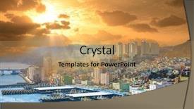  Presentation with mongolian state south korea - Colorful PPT layouts enhanced with cityscape of busan south korea backdrop and a coral colored foreground