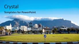  Presentation with cape town - Beautiful presentation theme featuring cityscape of cape town south backdrop and a cyan colored foreground