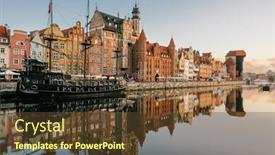  Presentation with cityscape - Slide deck with cityscape-of-gdansk-old-town background and a tawny brown colored foreground