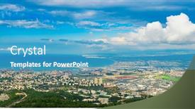  Presentation with cities - PPT theme having cityscape-of-haifa-at-day background and a teal colored foreground