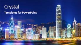  Presentation with cityscape - Beautiful presentation design featuring cityscape of hong kong night backdrop and a  colored foreground