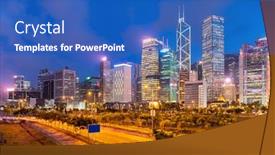  Presentation with hong kong china - Slide set having cityscape of hong kong skylines and skyscraper building with highway in hong kong downtwn area at suset twilight china background and a teal colored foreground