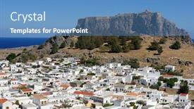  Presentation with cityscape - Presentation theme featuring cityscape of lindos rhodes island greece in a sunny day background and a teal colored foreground