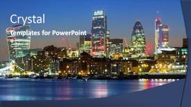  Presentation with london - Audience pleasing presentation theme consisting of cityscape of london with reflection in thames river at night uk backdrop and a ocean colored foreground