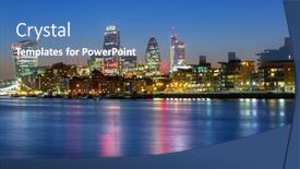  Presentation with london - PPT theme with cityscape of london with reflection in thames river at night uk background and a teal colored foreground