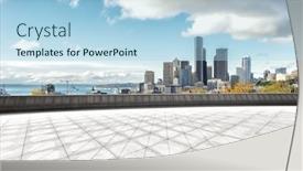  Presentation with los angeles - Slides having cityscape of los angeles from empty footpath background and a light blue colored foreground