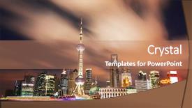  Presentation with shanghai - Presentation theme featuring cityscape of modern city shanghai background and a  colored foreground