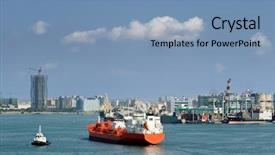  Presentation with water ocean - PPT theme consisting of cityscape of ocean with freighter on water of harbor in daytime in kaohsiung taiwan background and a teal colored foreground