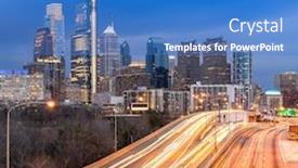  Presentation with urban transportation - PPT theme with cityscape-of-philadelphia-skyscraper-skylines background and a teal colored foreground