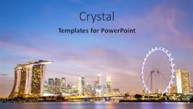  Presentation with skyscraper - Slide deck featuring cityscape-of-singapore-city-downtown background and a teal colored foreground