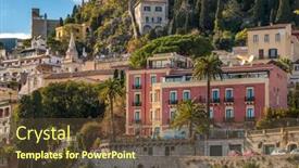  Presentation with historical buildings - Colorful PPT layouts enhanced with cityscape-of-taormina-with-historical backdrop and a tawny brown colored foreground