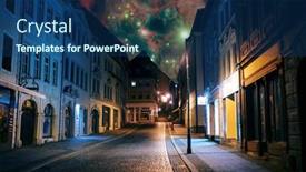  Presentation with cityscape - Beautiful slide set featuring cityscape-of-the-old-city backdrop and a ocean colored foreground