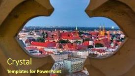  Presentation with dusk - Colorful presentation design enhanced with cityscape-of-wroc-aw-old backdrop and a tawny brown colored foreground