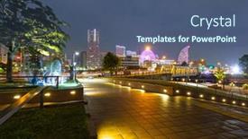  Presentation with city japan - Slide set having cityscape of yokohama city at night japan background and a ocean colored foreground