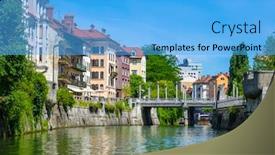  Presentation with cityscape - Slides featuring cityscape-view-on-ljubljanica-river background and a light blue colored foreground
