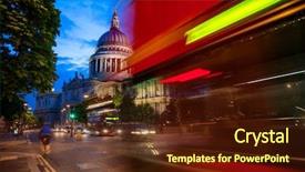  Presentation with paul - Audience pleasing PPT layouts consisting of cityscape with double decker bus backdrop and a tawny brown colored foreground