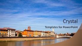  Presentation with cityscape - PPT layouts consisting of cityscape with medieval waterfront bulding background and a light blue colored foreground