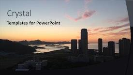  Presentation with dusk - PPT theme with cityscape with xinghaiwan bay bridge at dusk dalian liaoning province china background and a light gray colored foreground