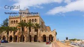 Presentation with town hall - PPT theme having ciutadella-menorca-city-town-hall background and a light blue colored foreground