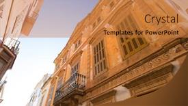 Presentation with city - Beautiful presentation design featuring ciutadella-menorca-downtown-city backdrop and a gold colored foreground
