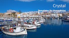  Presentation with town hall - Slides enhanced with ciutadella menorca marina port view and ayuntamiento town hall balearic islands background and a teal colored foreground