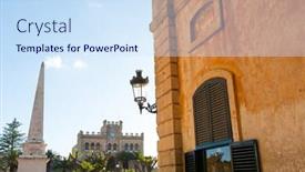  Presentation with jesus is born - Presentation design enhanced with ciutadella-menorca-placa-des-born background and a sky blue colored foreground