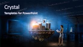  Presentation with development - Slide set with civic - new development project mixed media background and a navy blue colored foreground