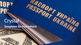  Presentation with international - Audience pleasing PPT theme consisting of civic - two international ukrainian passport backdrop and a navy blue colored foreground