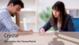  Presentation with lawyer client - Presentation design having civil defense - female lawyer meeting with his background and a soft green colored foreground